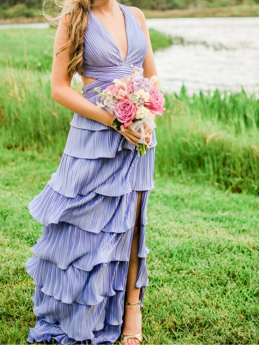 Lulu's Lavender Tiered Ruffle V-Neck Maxi Dress- Size xs